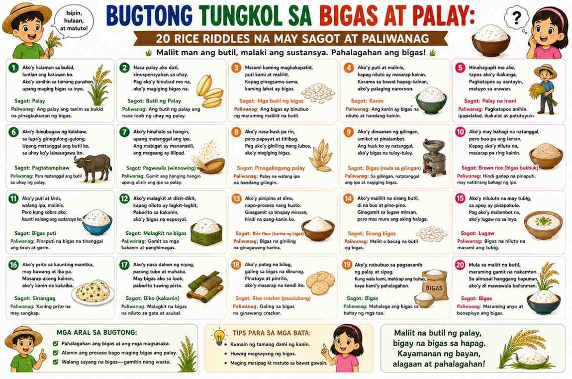 Bugtong Tungkol sa Bigas at Palay